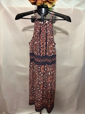 London Times Red and Blue Patterned Midi Dress